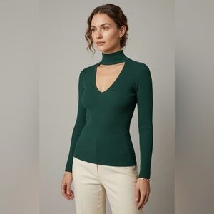 Reformation Forest Green High Neck Long Sleeve Top Size Large